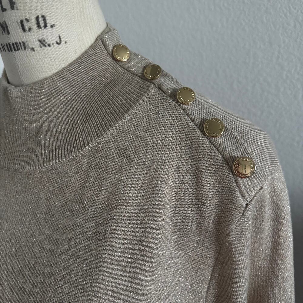 Calvin Klein | NWT Mock Neck Gold and Lurex Sweater with Gold Buttons size XL - Picture 5 of 12